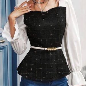 New, Women's Black/Gold tweed Blouse. Size Medium